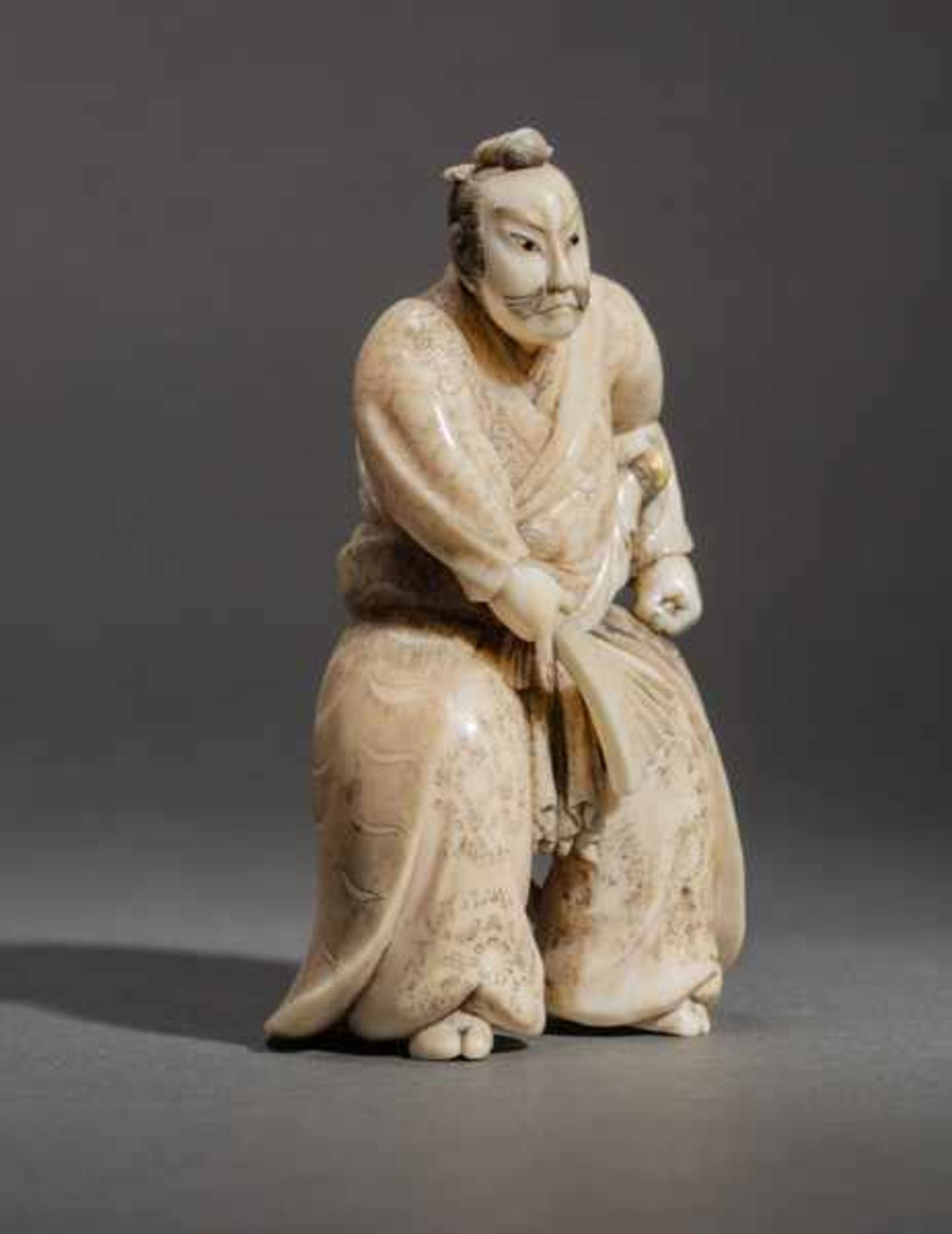 AN IVORY OKIMONO BY MASAJO OF A SAMURAI Ivory okimono. Japan, Meiji periodThis okimono shows a - Image 6 of 8