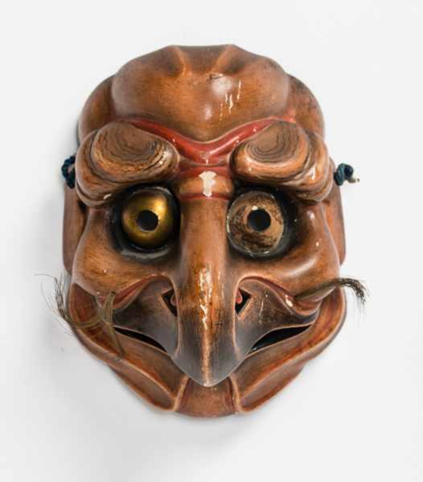 A KYOGEN MASK OF TOBI (BLACK KITE) Wood, gesso, pigments and animal hair. Japan, Edo period 17th –