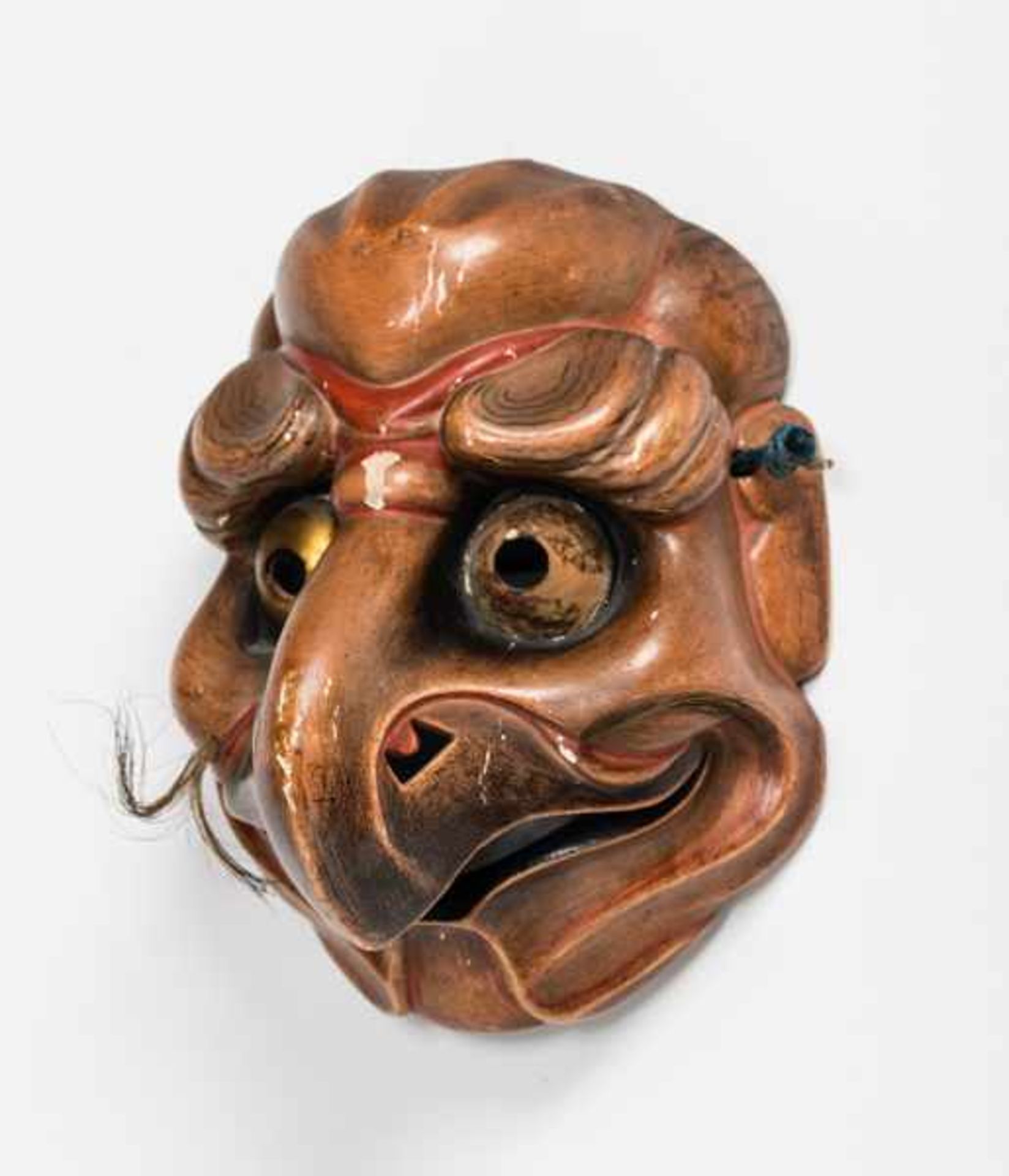 A KYOGEN MASK OF TOBI (BLACK KITE) Wood, gesso, pigments and animal hair. Japan, Edo period 17th – - Image 2 of 4