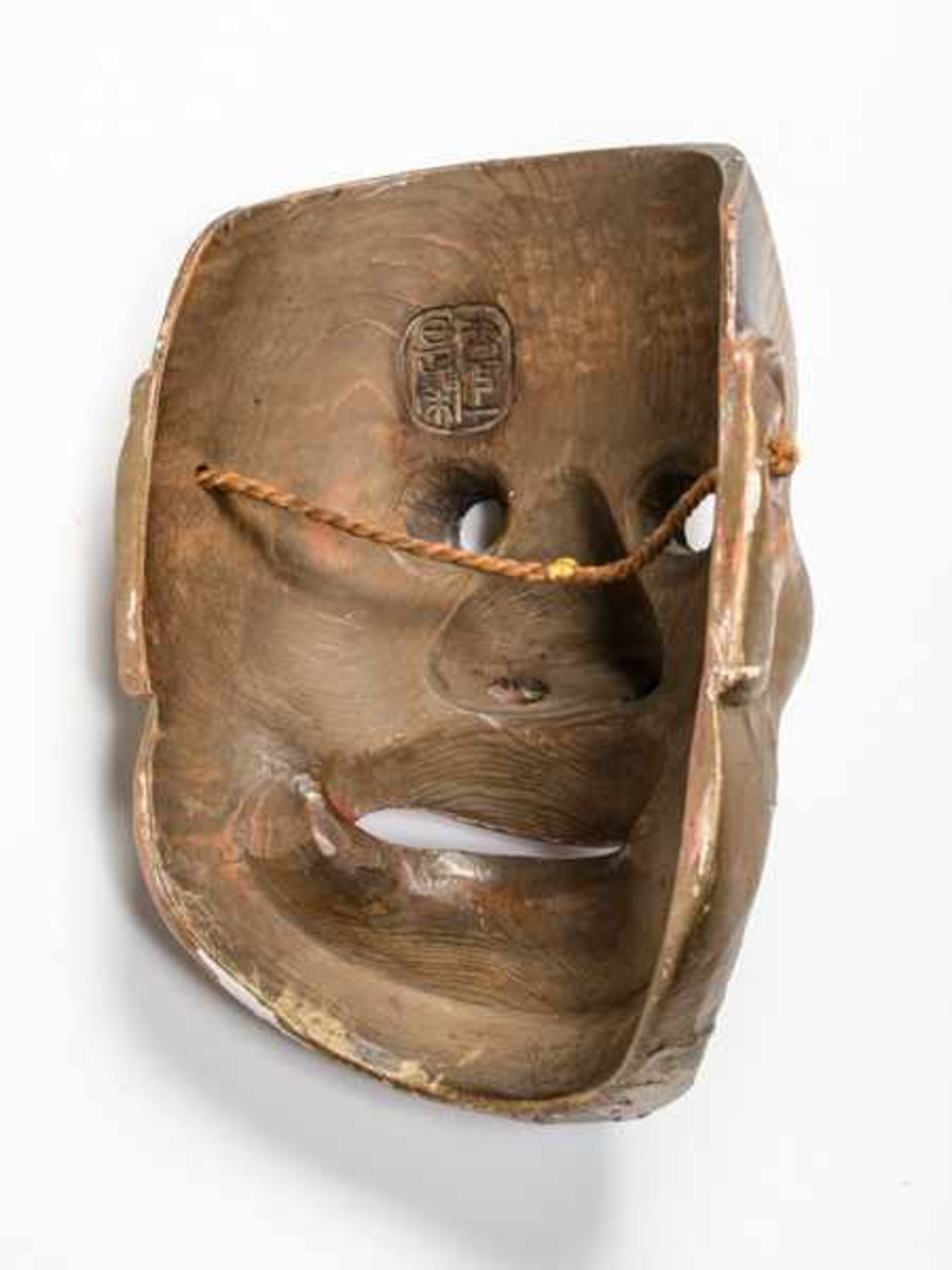 A NOH MASK OF OTOBIDE (HORNLESS DEMON) Wood, gesso, pigments and gilt metal. Japan, Edo period, 17th - Image 4 of 4