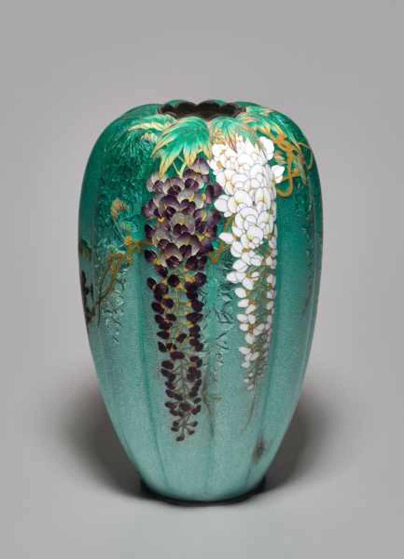 A GINBARI CLOISONNÉ VASE BY KUMENO TEITARO (1865-1939) Colored enamel with cloisonné on silver. - Image 2 of 7