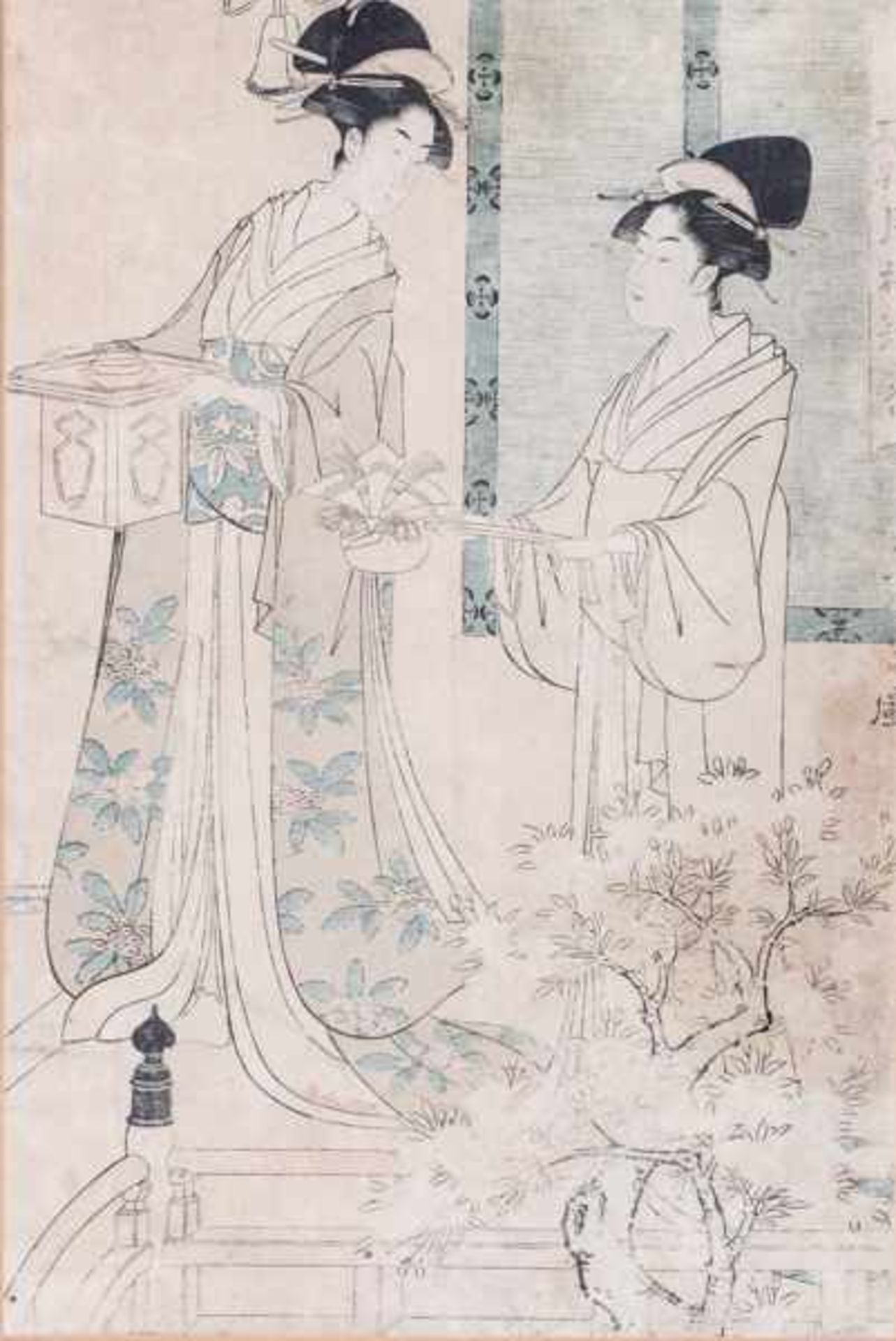 CHÔKÔSAI EISHÔ 鳥高斎栄昌 (active ca. 1780 – 1800) Original woodblock print. Japan, Right-hand section of