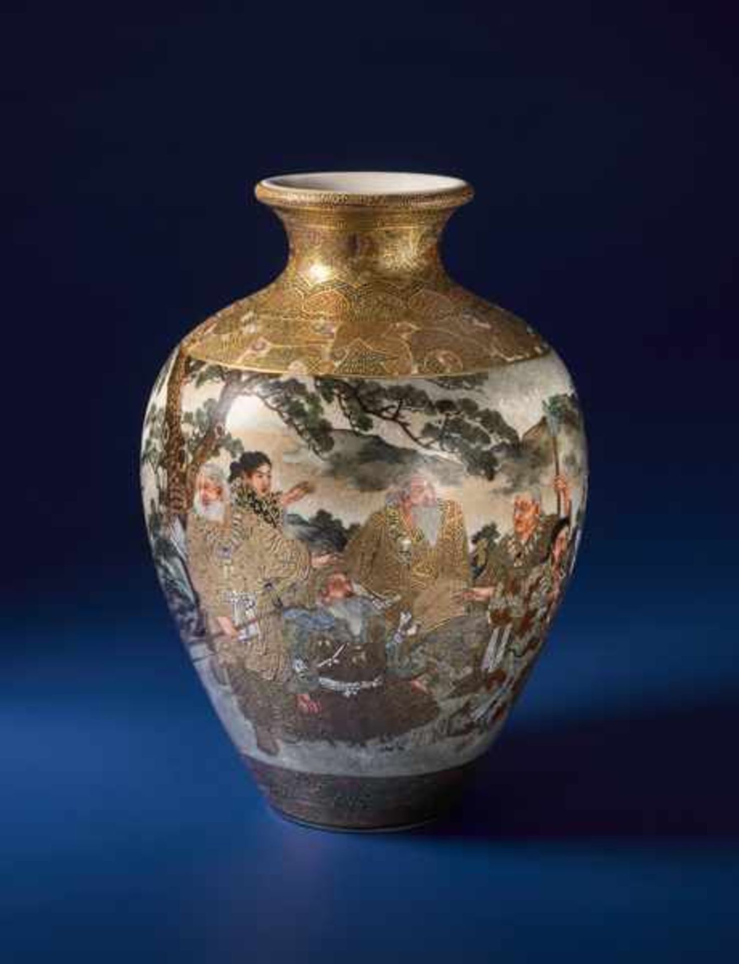 HODODA: VASE WITH ROYAL PERSONS Glazed ceramic with paint and gold. Japan, Meiji periodAll - Image 2 of 7