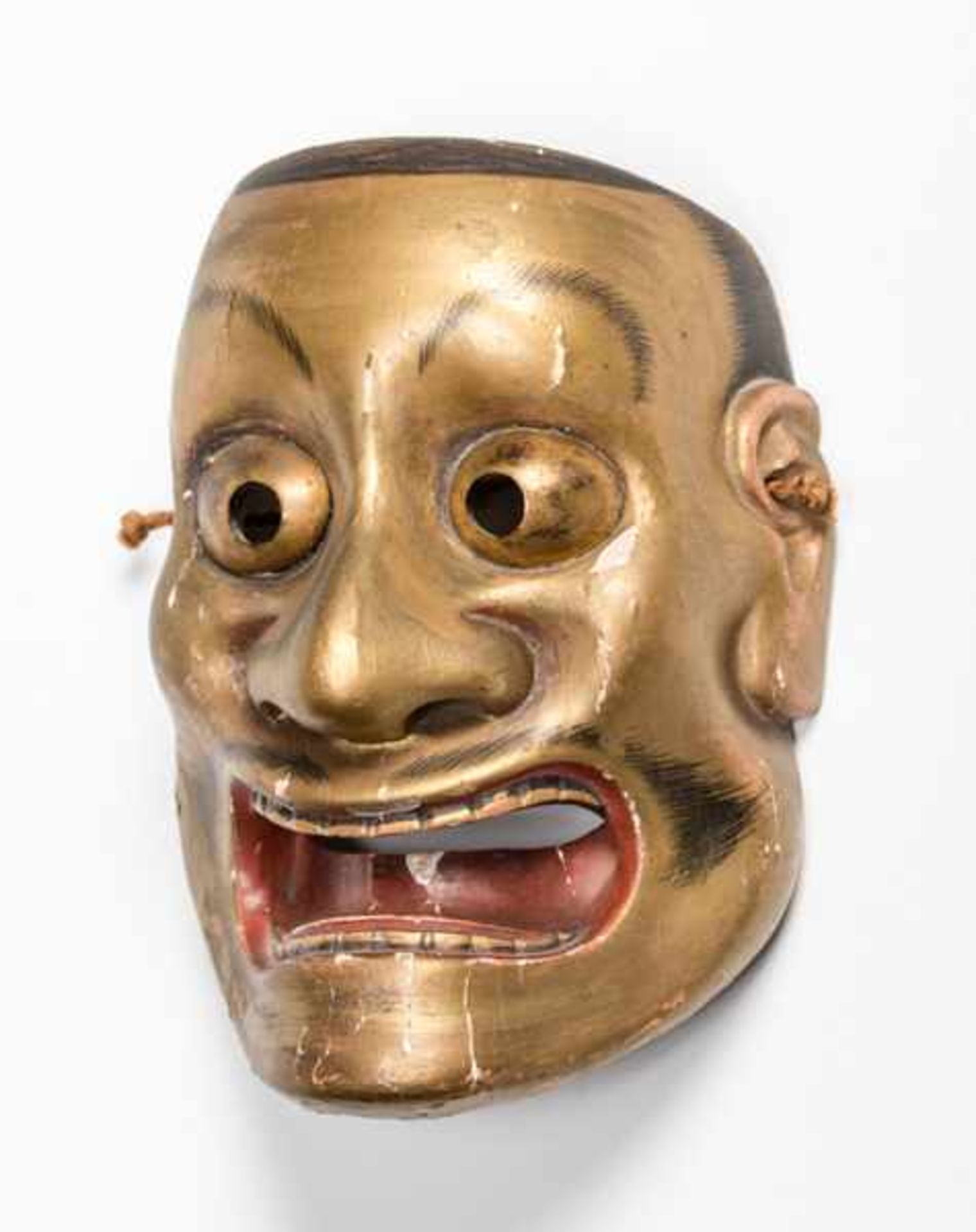 A NOH MASK OF OTOBIDE (HORNLESS DEMON) Wood, gesso, pigments and gilt metal. Japan, Edo period, 17th - Image 2 of 4