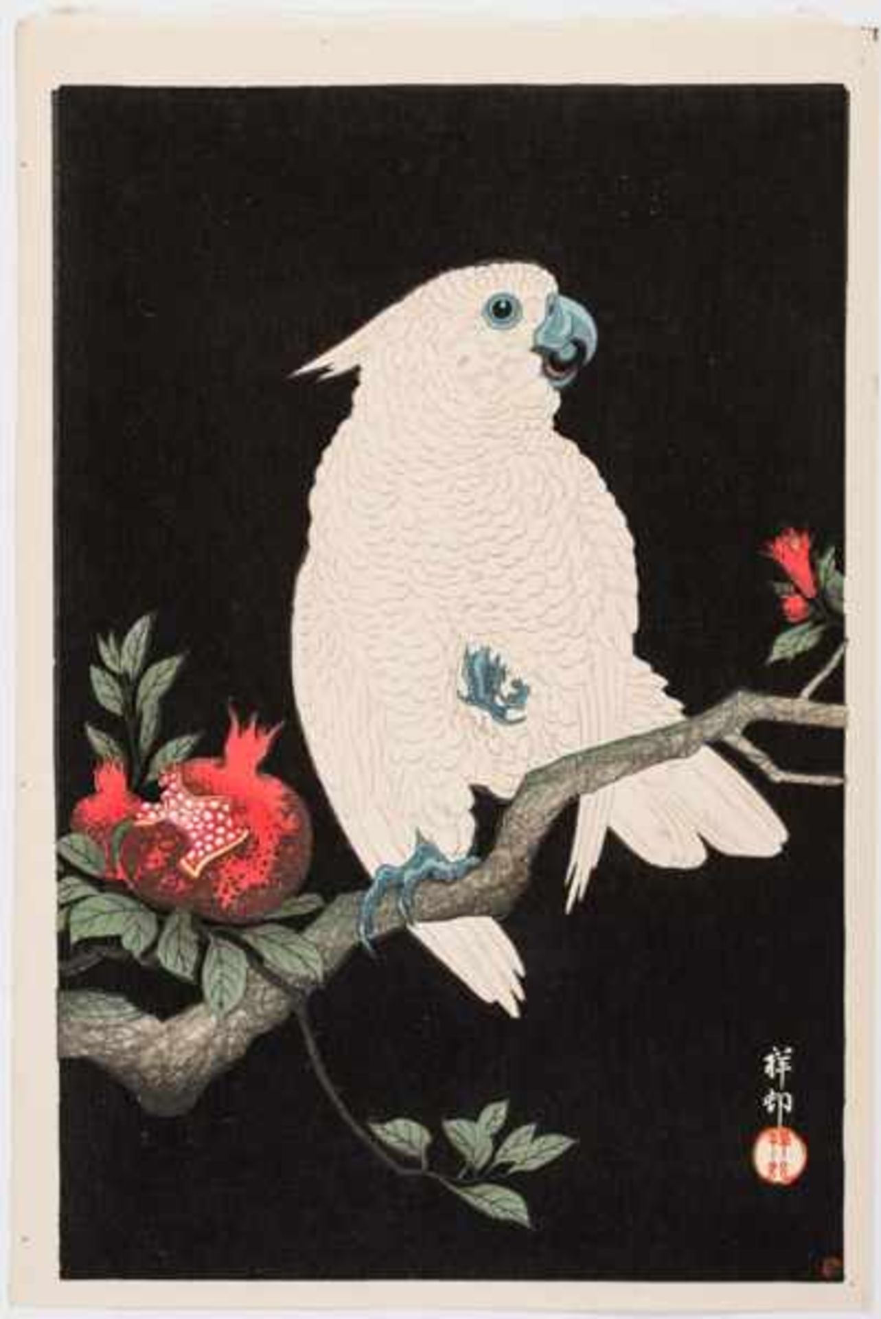 OHARA KOSON 小原古邨 = OHARA SHÔSON 小原祥邨 (1877 - 1945) Original woodblock print. Japan, White cockatoo