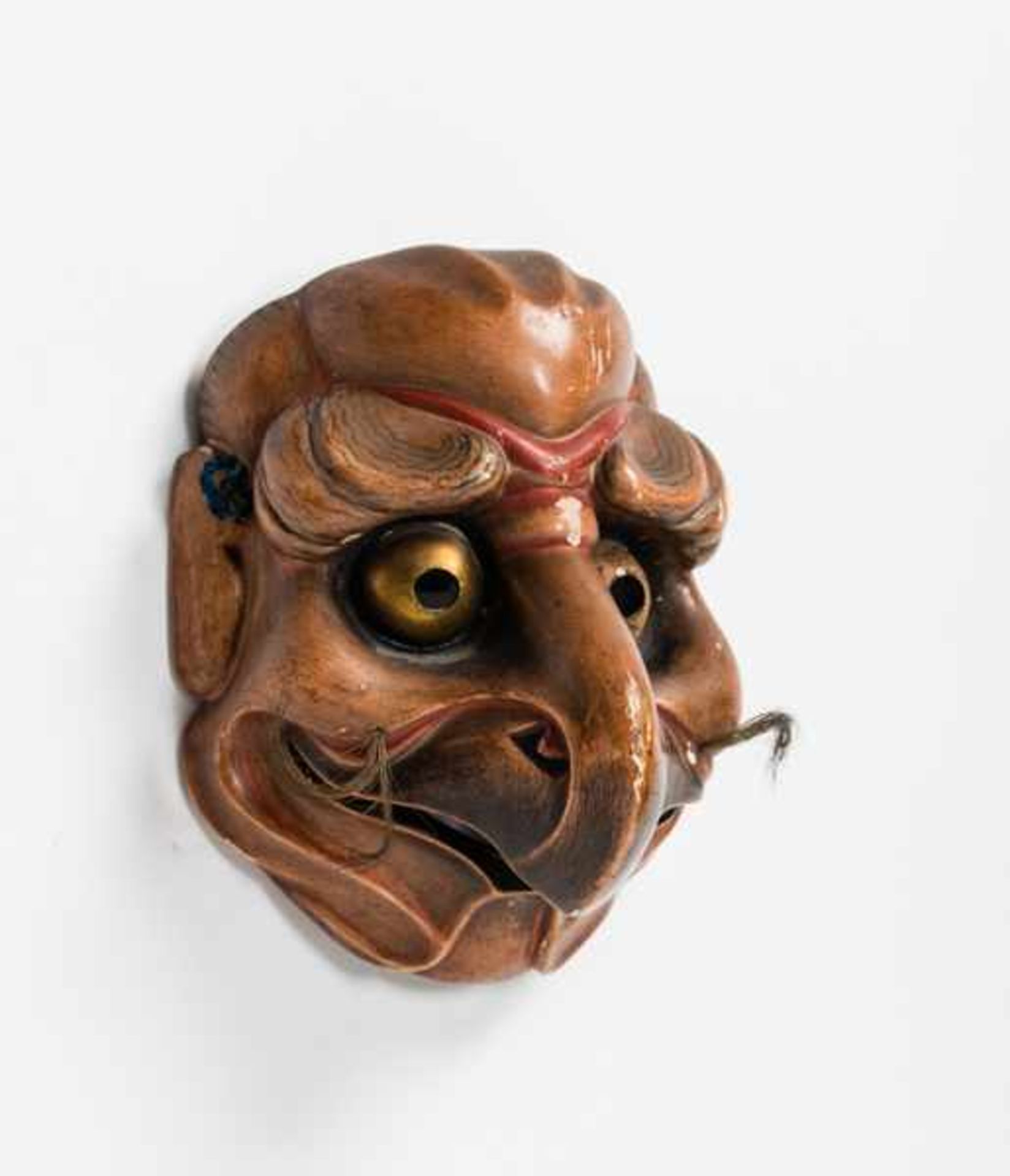 A KYOGEN MASK OF TOBI (BLACK KITE) Wood, gesso, pigments and animal hair. Japan, Edo period 17th – - Image 3 of 4