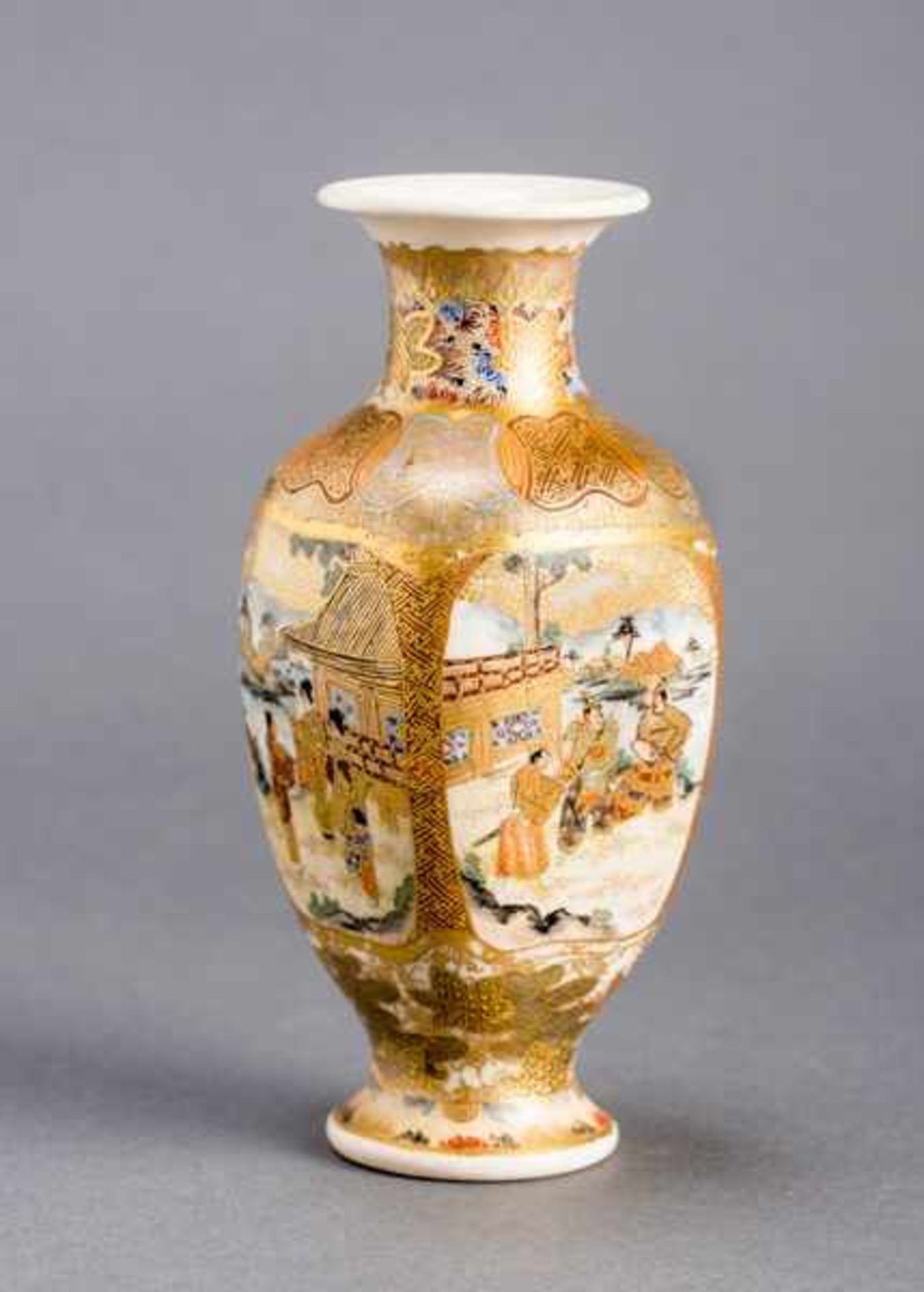 FUKUBE: A SMALL SATSUMA VASE Glazed ceramic with paint and gold. Japan, Meiji periodSmall, four-