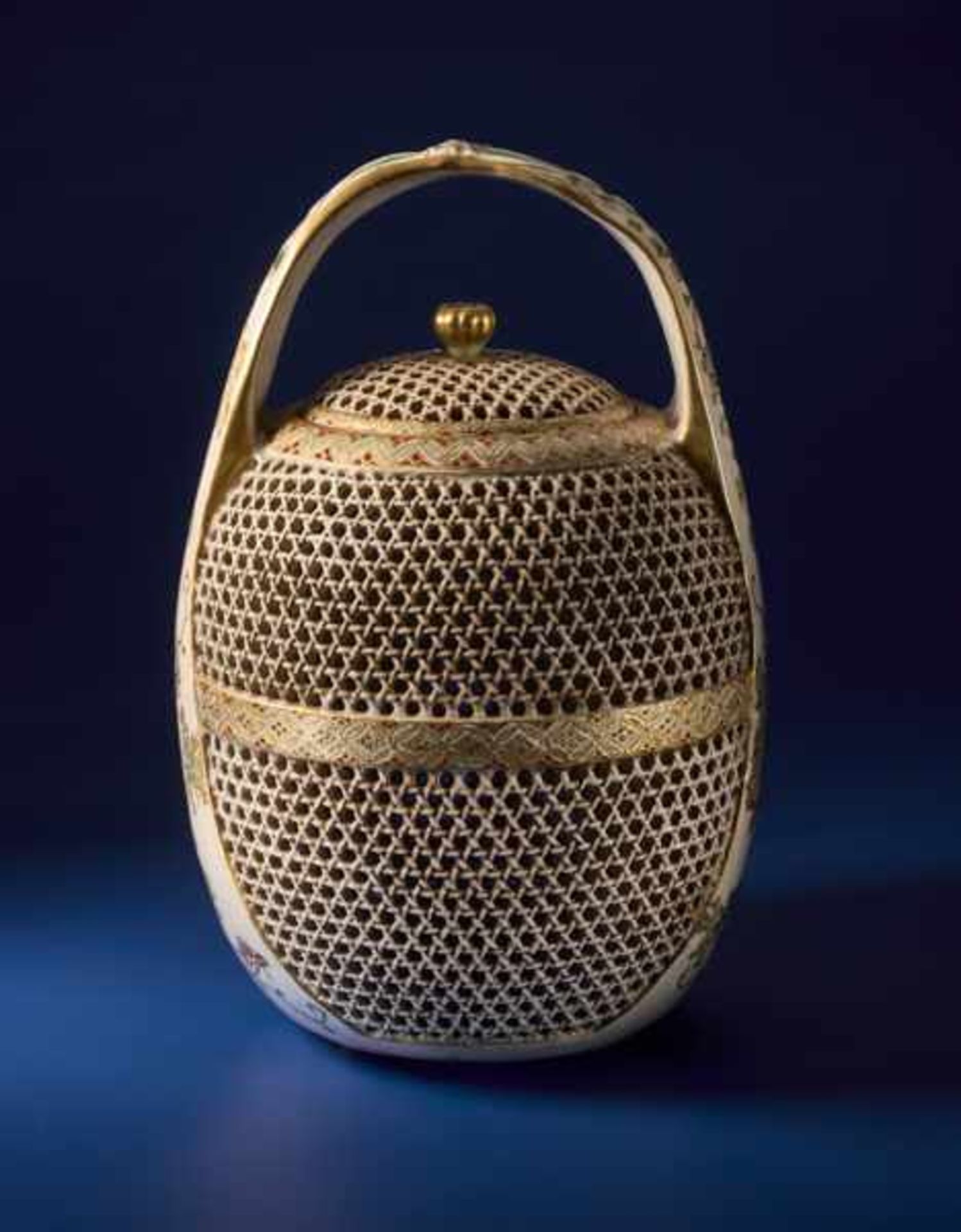 FUZAN: A SATSUMA CRICKET CAGE Glazed ceramic with paint and gold. Japan, Meiji periodExtremely - Image 2 of 5