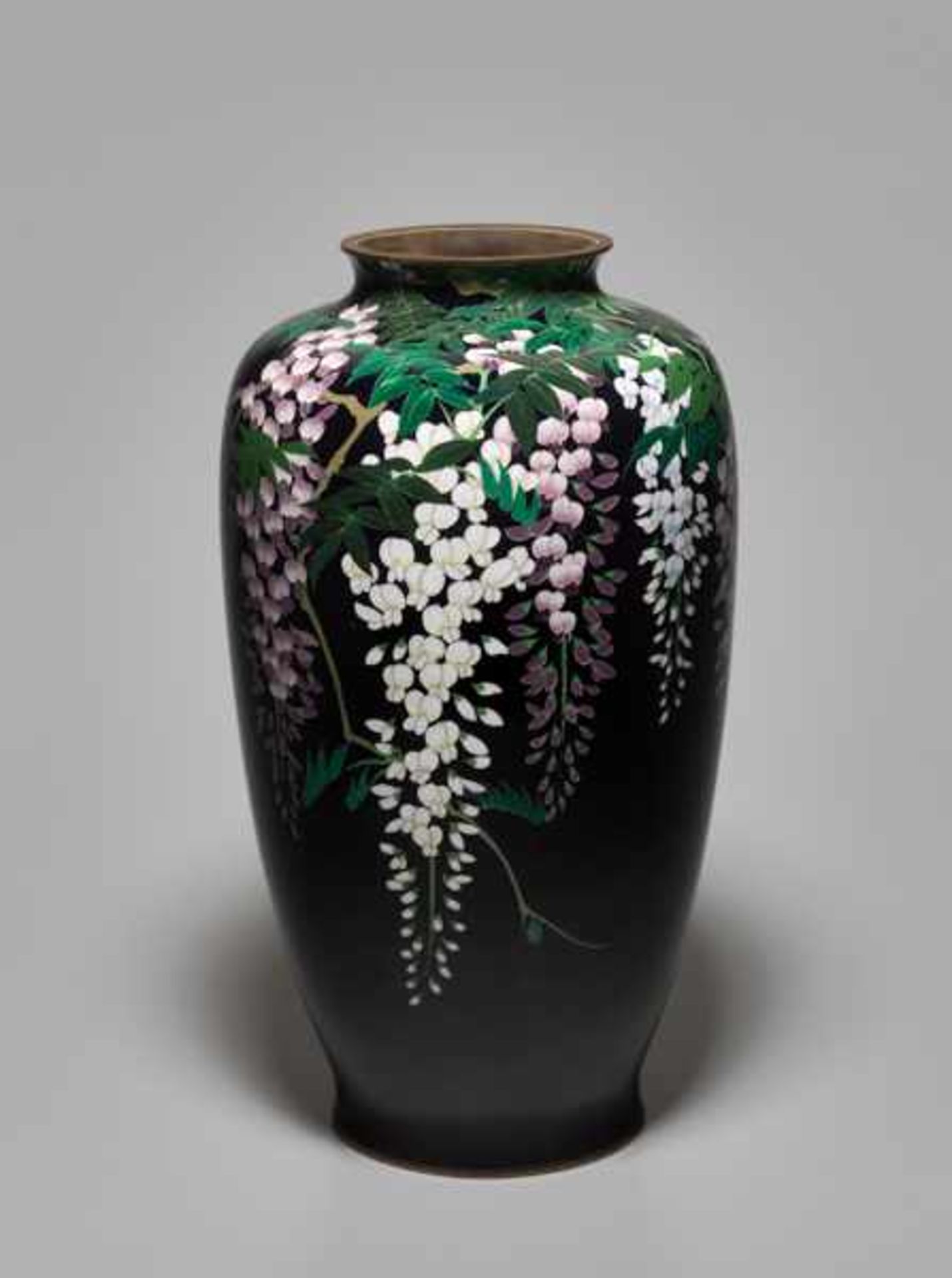 A CLOISONNÉ VASE WITH FUJI BLOSSOMS Colored enamel cloisonné. Japan, Meiji periodA relatively