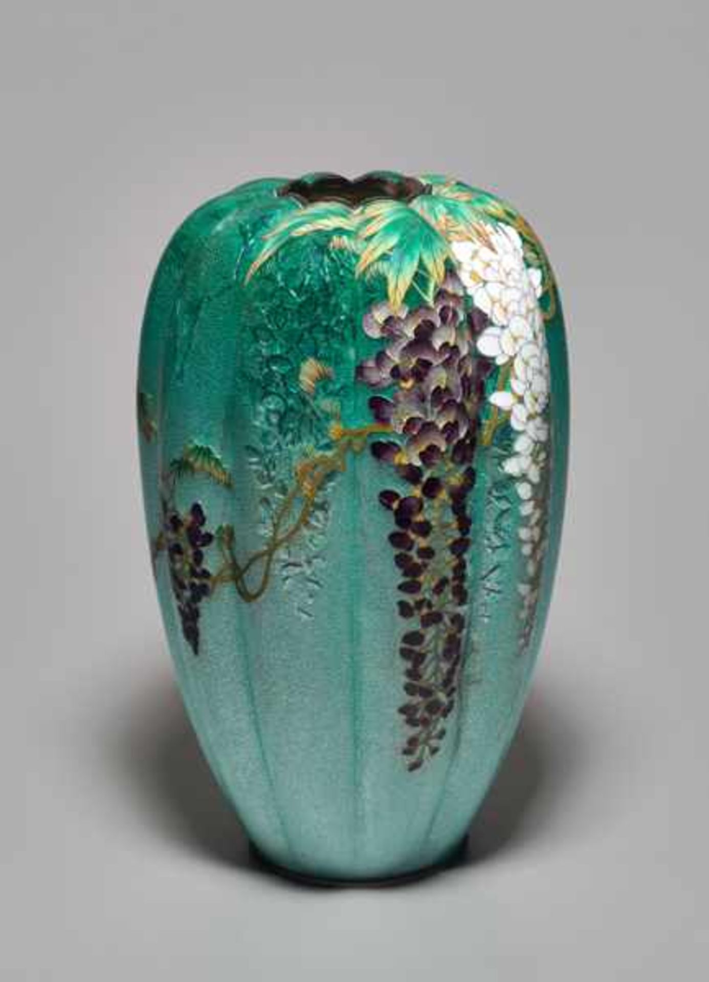 A GINBARI CLOISONNÉ VASE BY KUMENO TEITARO (1865-1939) Colored enamel with cloisonné on silver.