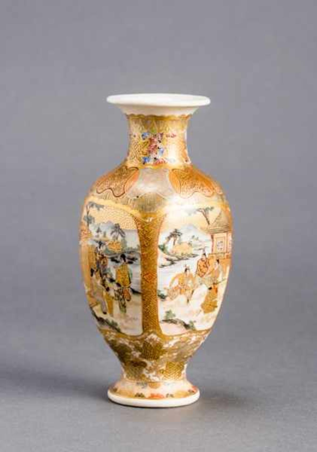 FUKUBE: A SMALL SATSUMA VASE Glazed ceramic with paint and gold. Japan, Meiji periodSmall, four- - Image 2 of 6