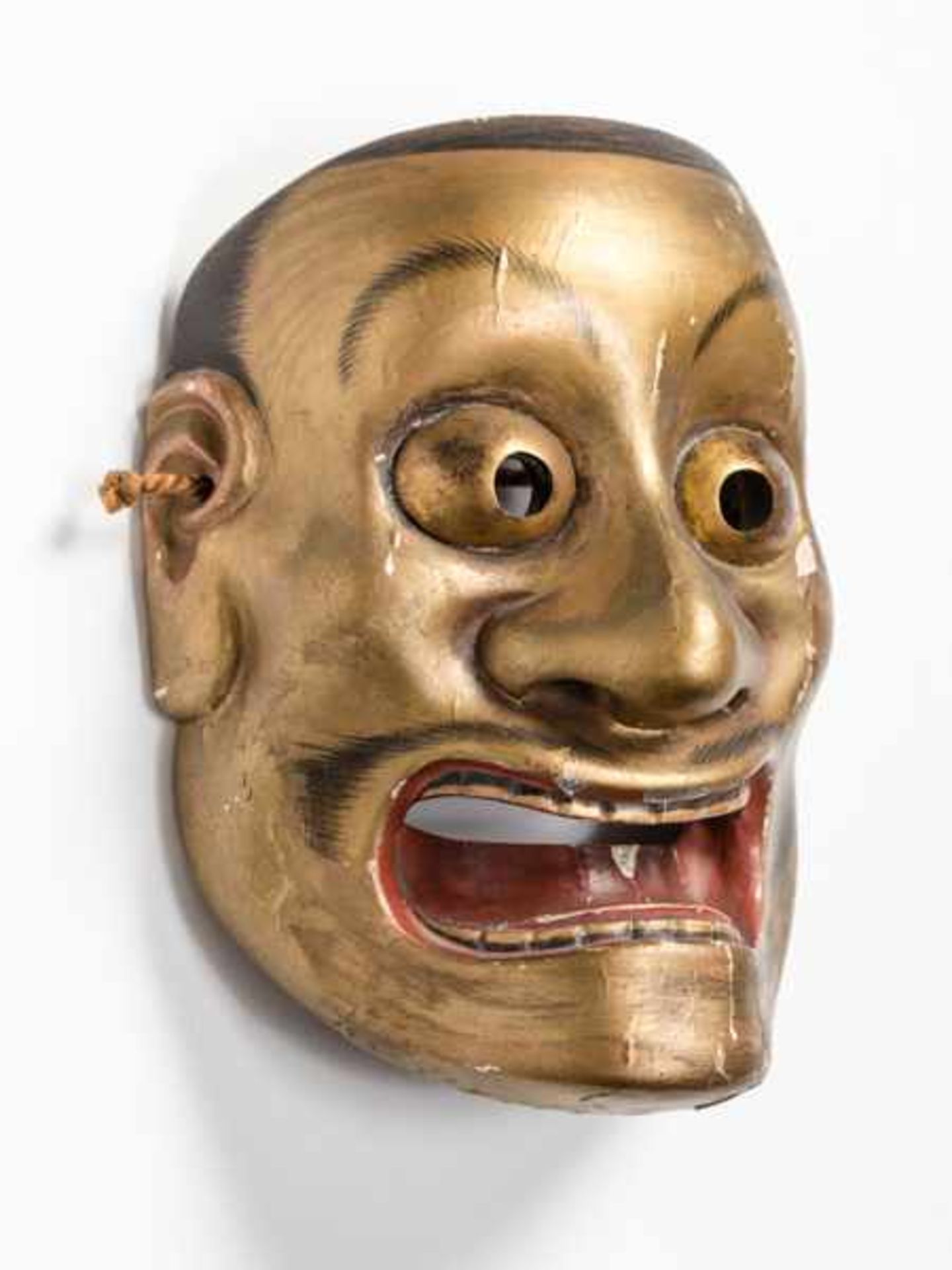 A NOH MASK OF OTOBIDE (HORNLESS DEMON) Wood, gesso, pigments and gilt metal. Japan, Edo period, 17th - Image 3 of 4