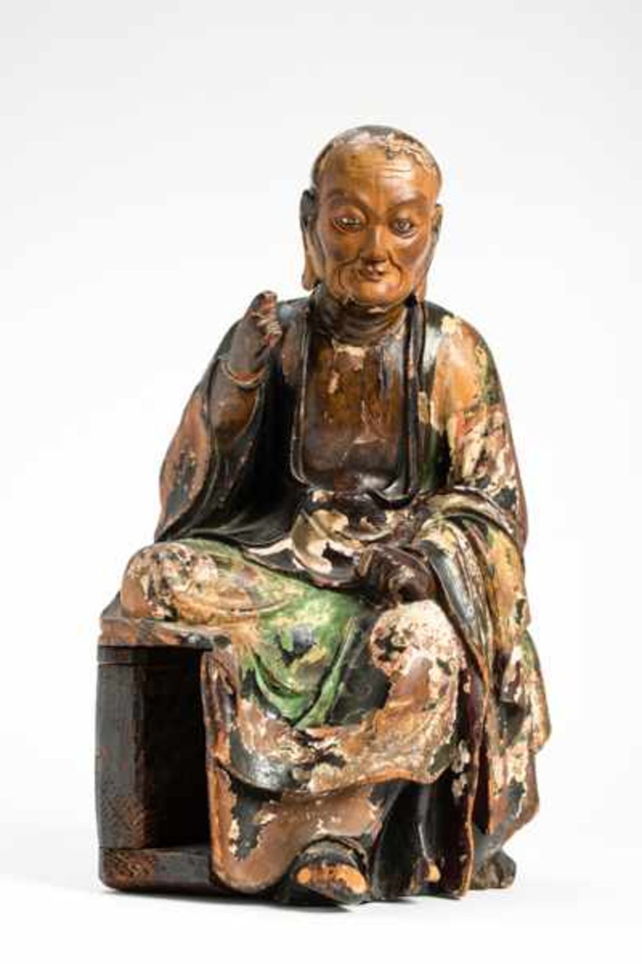 A RARE POLYCHROME LACQUERED WOOD FIGURE OF A RAKAN Wood and polychrome lacquer. Japan, Edo period or - Image 2 of 7