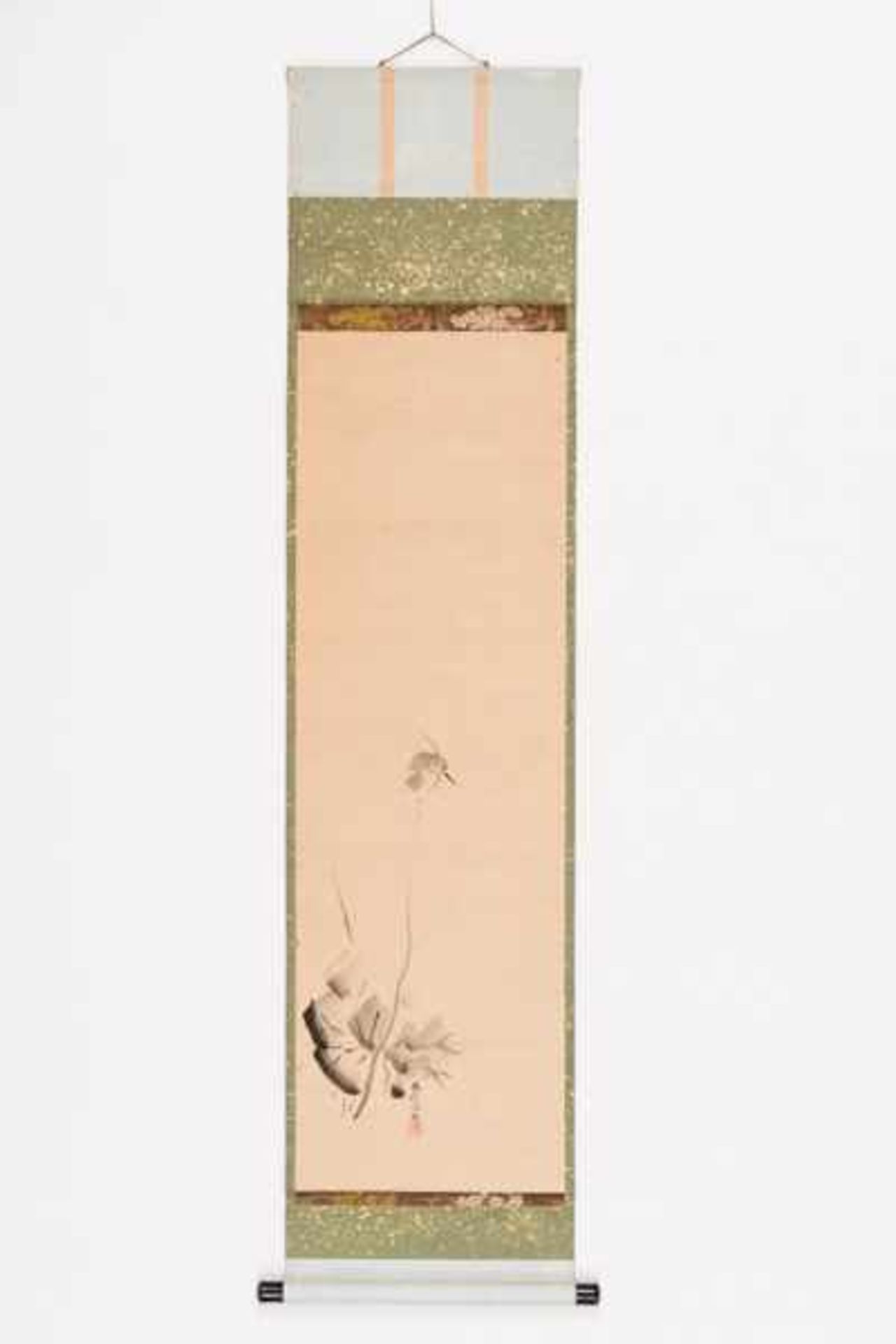 A TAIZAN SCHOOL TATEMONO OF A KINGFISHER AND LOTUS Tatemono painting with ink on paper. Japan, - Image 2 of 4