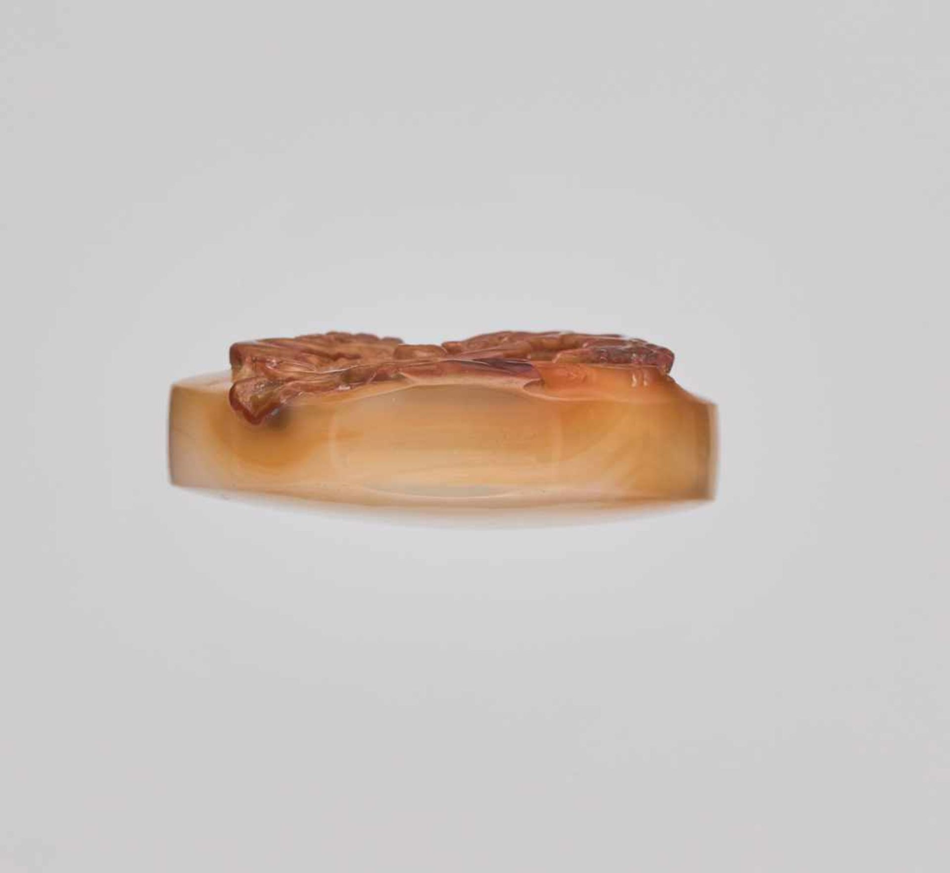 A SHADOW AGATE ‘THREE PLAYFUL MONKEYS’ SNUFF BOOTLE, QING DYNASTY The stone of a semi-translucent, - Image 6 of 6