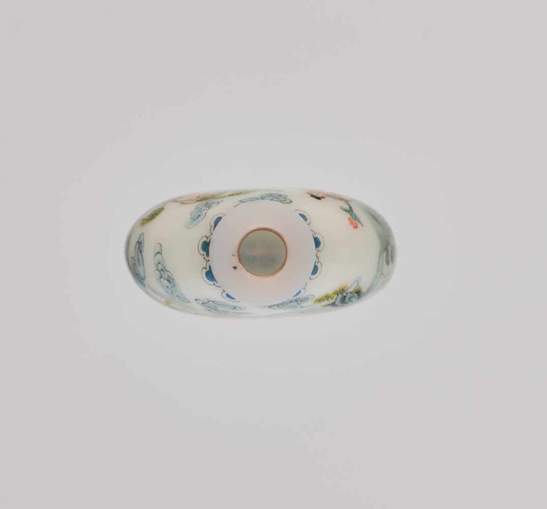 AN ENAMELED 'BAXIAN' GLASS SNUFF BOTTLE, 20th CENTURY Opaque white glass with delicately painted - Image 5 of 6