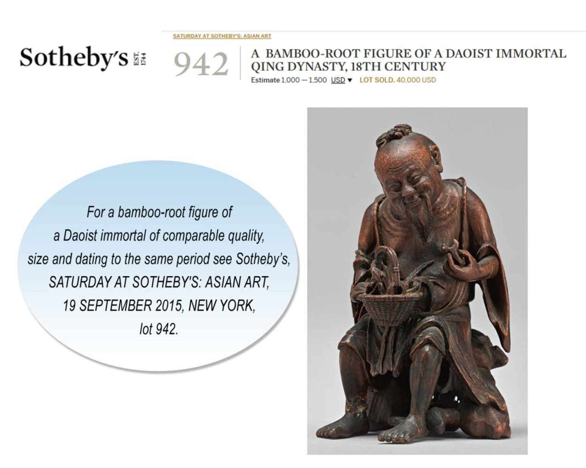 AN 18TH CENTURY BAMBOO-ROOT FIGURE OF A LUOHAN WITH GOLD INGOTS Bamboo China, 18th centuryThis - Bild 8 aus 8