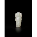 A WHITE JADE QING DYNASTY ‘LUCKY GOD’ MINIATURE PENDANT White jade with ochre colored inclusions