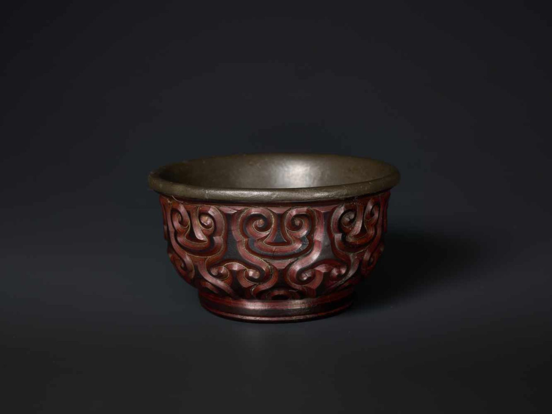 A SONG DYNASTY TIXI LACQUER BOWL WITH PEWTER LINING Multi-layered lacquer, interior lined with - Image 4 of 7