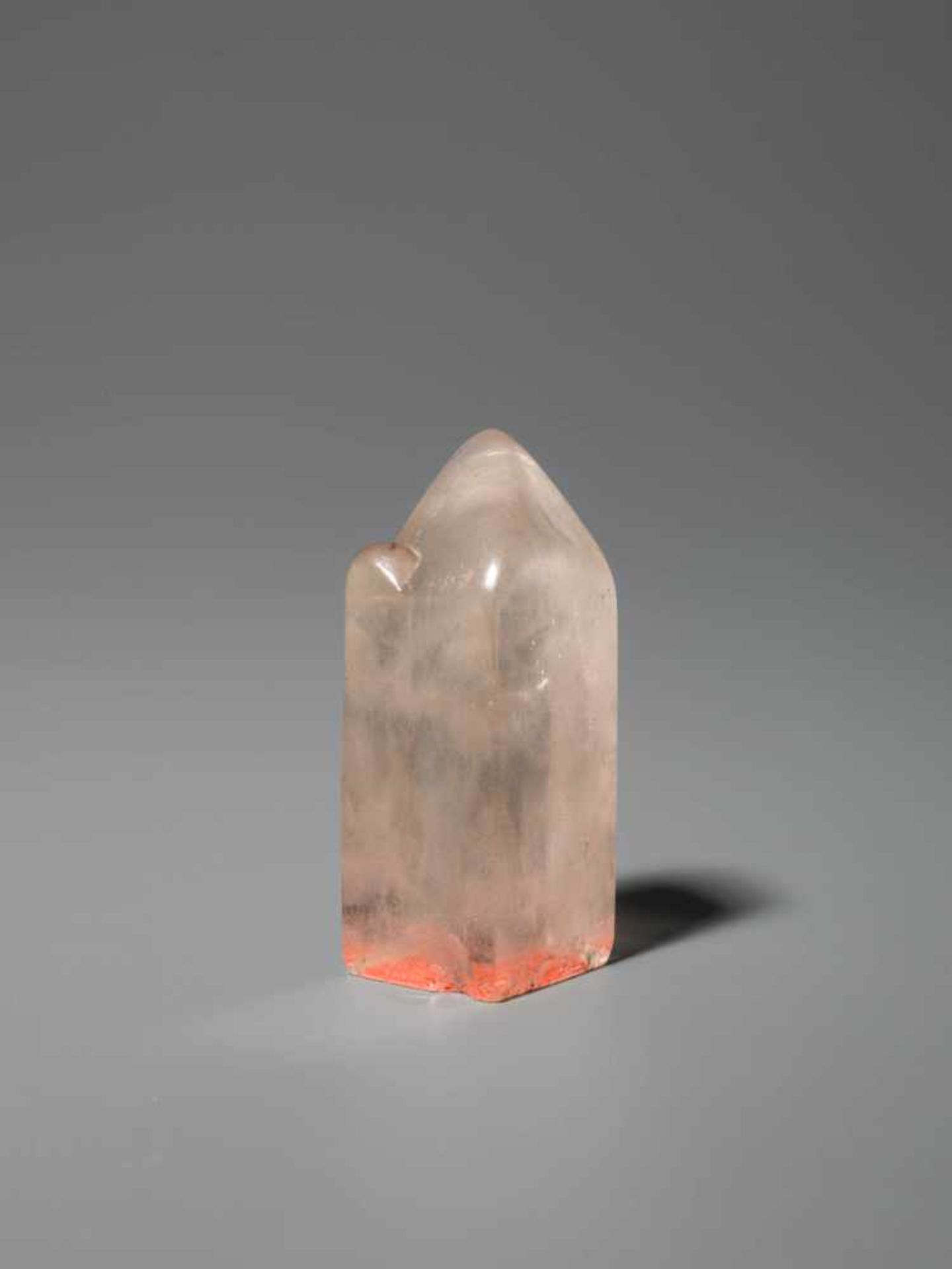 A QING DYNASTY ROCK CRYSTAL LITERATI SEAL IN STYLIZED MOUNTAIN SHAPE Transparent rock crystal with