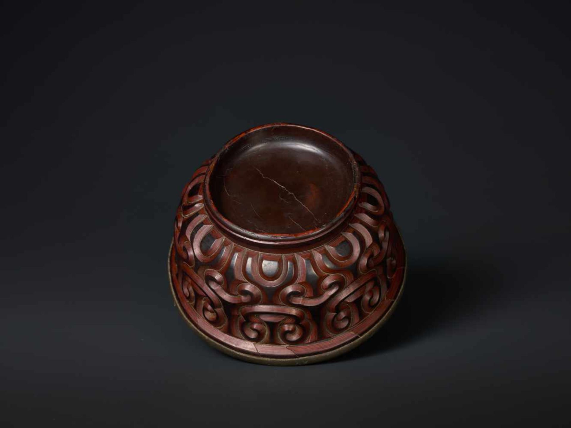 A SONG DYNASTY TIXI LACQUER BOWL WITH PEWTER LINING Multi-layered lacquer, interior lined with - Image 6 of 7