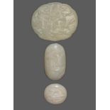 THREE WHITE JADE PLAQUES FOR RUYI SCEPTER, QING DYNASTY White jade with a slight pale celadon