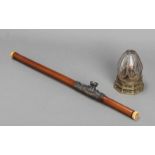AN IVORY, BAMBOO AND SILVER OPIUM PIPE, QING DYNASTY, WITH AN ANTIQUE OPIUM LAMP The pipe consisting