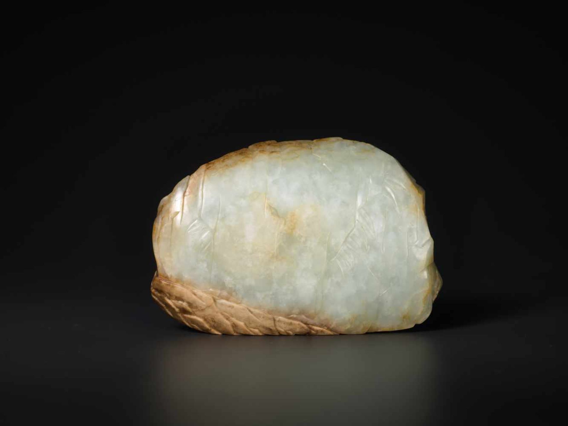 A FINE CELADON AND BROWN JADE MOUNTAIN BOULDER, QIANLONG Celadon jade with russet and opaque, - Image 2 of 7