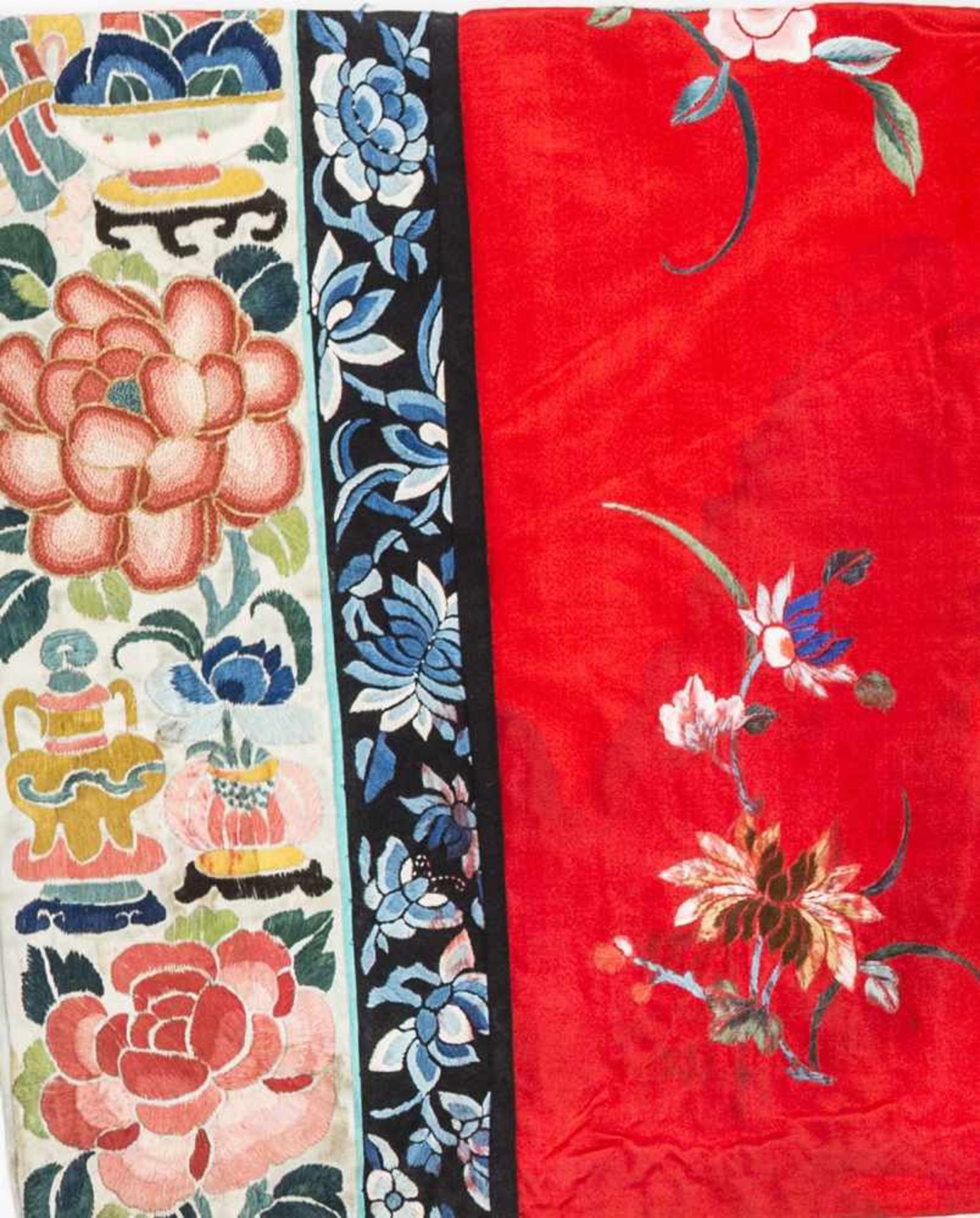 A BRIGHT RED SILK LADY’S ROBE WITH ‘CHINESE LEGENDS’, 1920s Silk with multi-colored silk threads, - Image 4 of 4