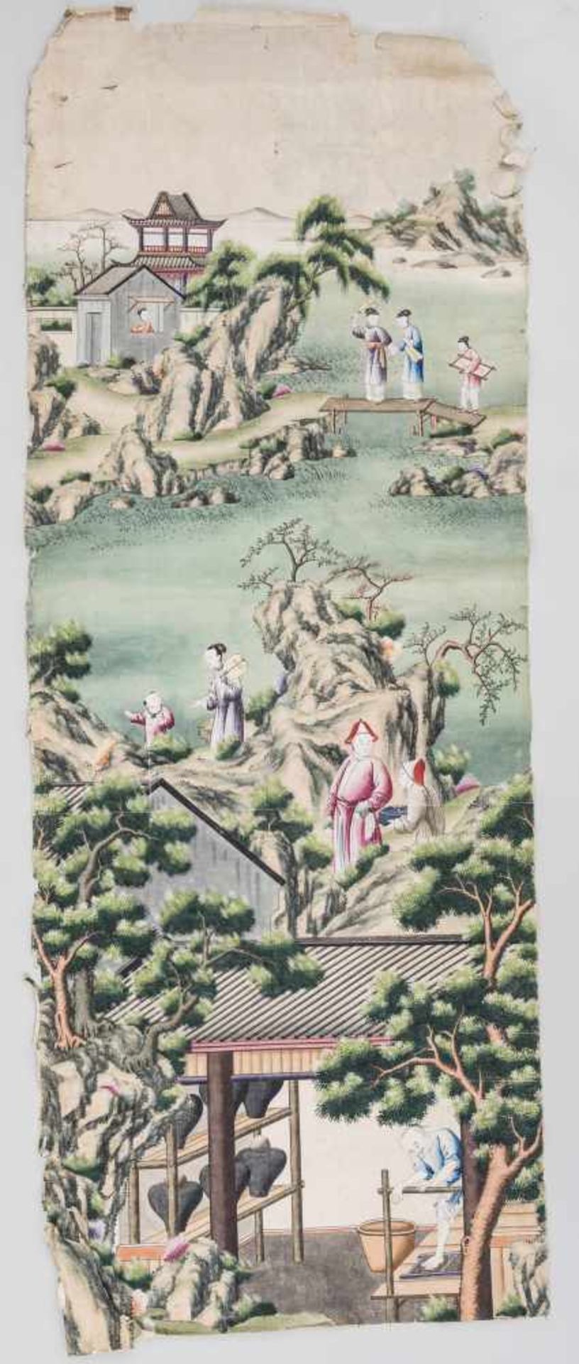 A LARGE 18th CENTURY CHINESE SCHOOL 'PALACE' PAINTING ‘CERAMIC MANUFACTURING IN THE VILLAGE’ Ink, - Bild 4 aus 5