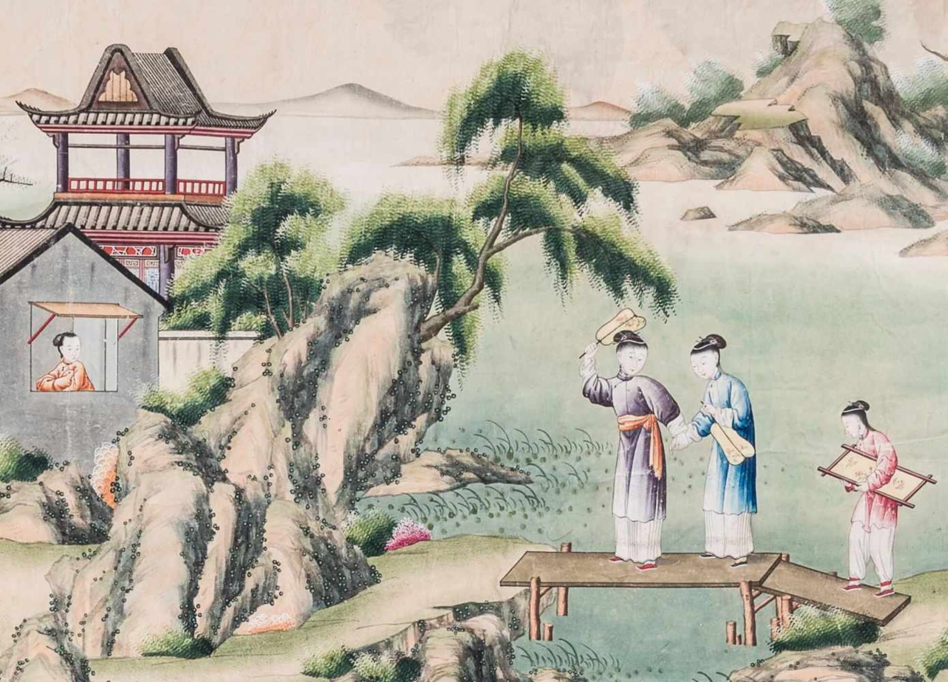 A LARGE 18th CENTURY CHINESE SCHOOL 'PALACE' PAINTING ‘CERAMIC MANUFACTURING IN THE VILLAGE’ Ink, - Bild 2 aus 5