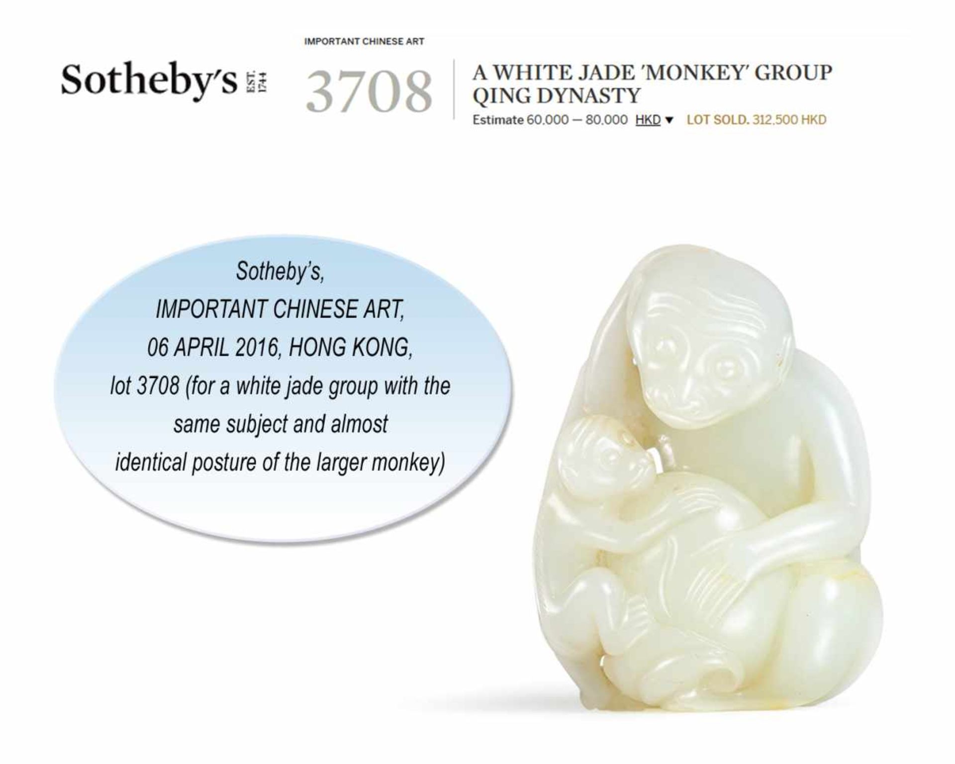 A QING DYNASTY WHITE JADE PENDANT OF TWO MONKEYS WITH PEACH White jade of translucent quality, - Image 7 of 7