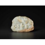 A FINE CELADON AND BROWN JADE MOUNTAIN BOULDER, QIANLONG Celadon jade with russet and opaque,