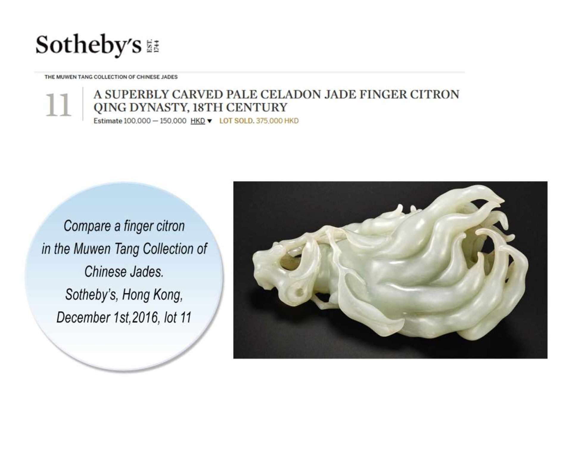 A SUPERBLY CARVED WHITE JADE GROUP OF FINGER CITRONS, QING DYNASTY, 18TH CENTURY White jade of - Bild 3 aus 10