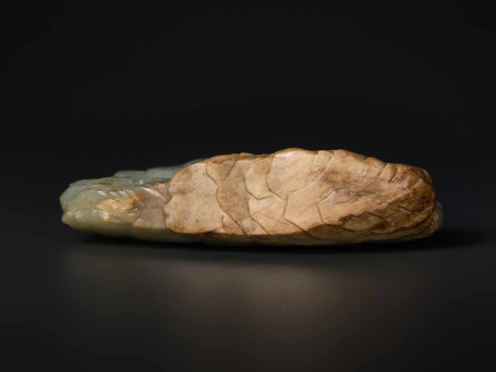 A FINE CELADON AND BROWN JADE MOUNTAIN BOULDER, QIANLONG Celadon jade with russet and opaque, - Image 6 of 7