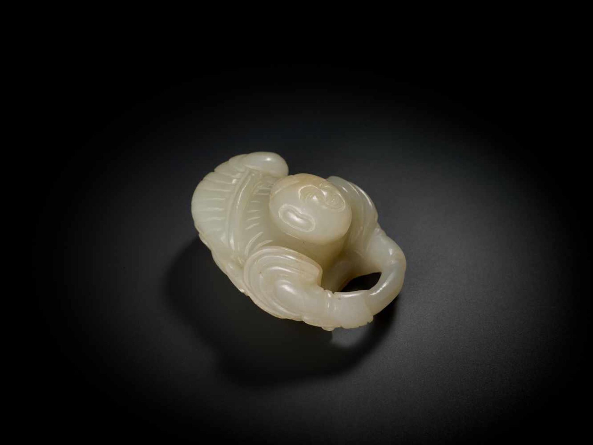 AN 18TH CENTURY JADE ‘BOY AND LOTUS’ CARVING Pale celadon jade of even color and translucent - Image 5 of 7