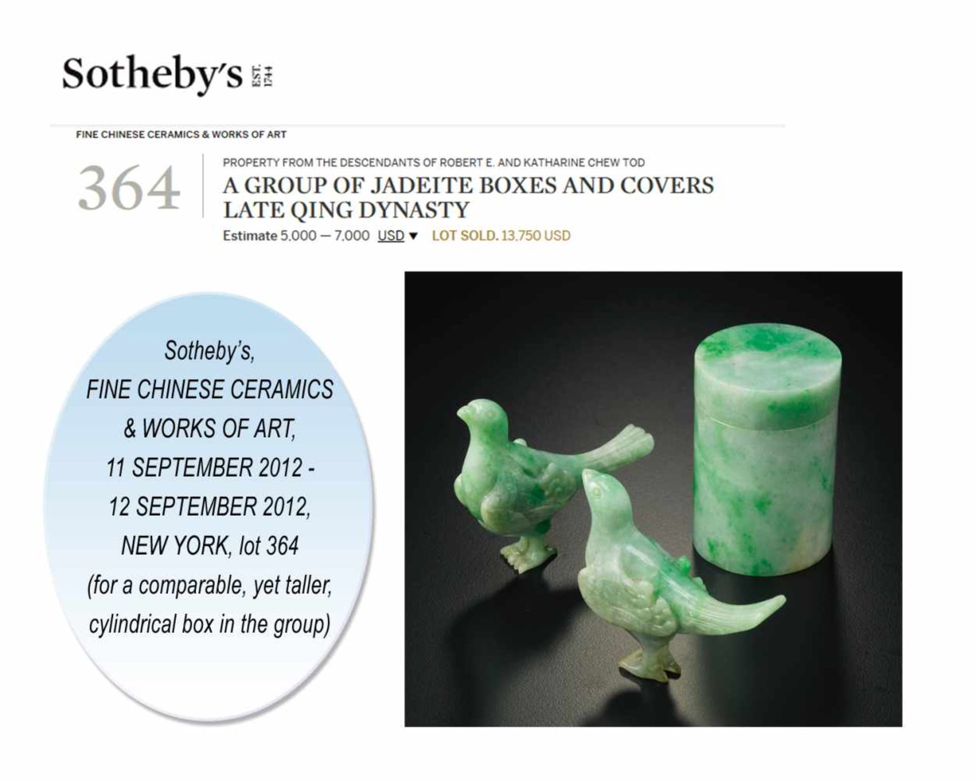 A WHITE & EMERALD GREEN JADEITE BOX AND COVER, QING DYNASTY Icy white jade with splashes of - Image 6 of 6