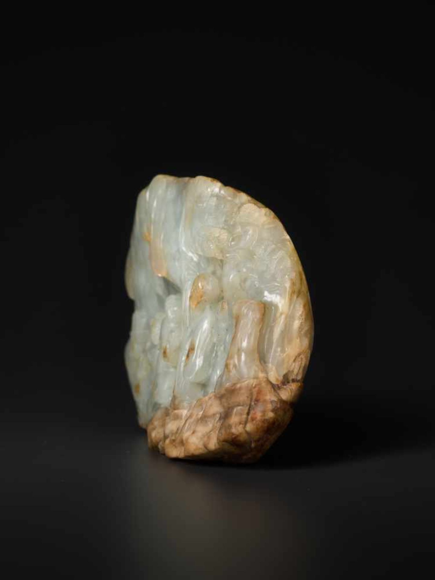 A FINE CELADON AND BROWN JADE MOUNTAIN BOULDER, QIANLONG Celadon jade with russet and opaque, - Image 4 of 7