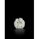 A QING DYNASTY WHITE JADE PENDANT OF TWO MONKEYS WITH PEACH White jade of translucent quality,