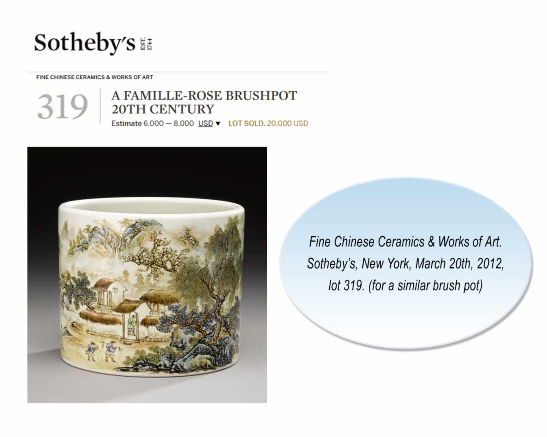 A FAMILLE ROSE PORCELAIN BRUSH POT BY ZHANG ZHITANG (1893-1971) Porcelain with fine enamel - Image 7 of 7