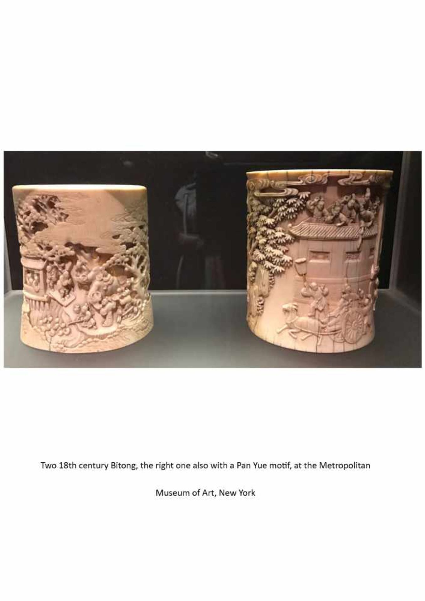 AN IMPERIAL 18TH CENTURY IVORY BITONG BRUSHPOT WITH THE STORY OF PAN YUE Ivory, wooden base China, - Image 2 of 7