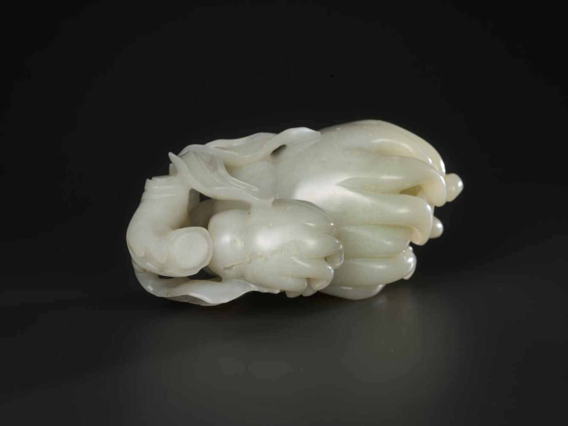 A SUPERBLY CARVED WHITE JADE GROUP OF FINGER CITRONS, QING DYNASTY, 18TH CENTURY White jade of - Image 10 of 10