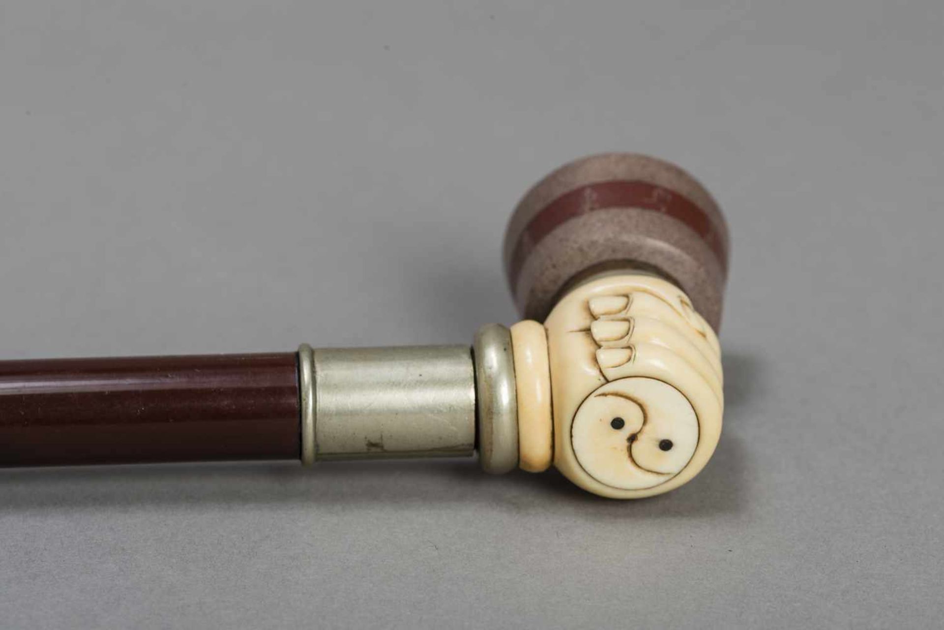 AN IVORY, YIXING, PEWTER AND LACQUERED WOOD OPIUM PIPE, QING DYNASTY The pipe consisting of a main - Image 6 of 7