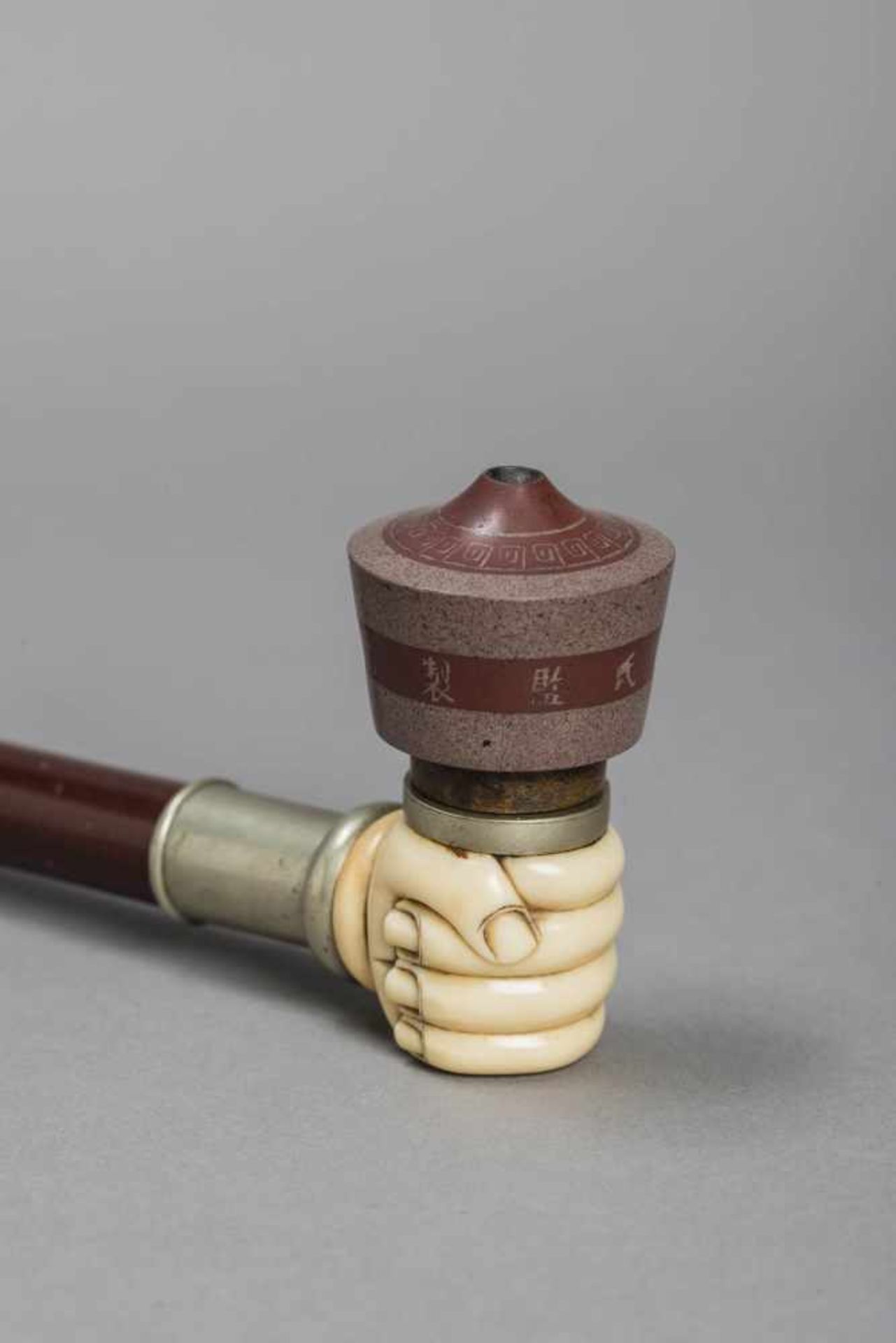 AN IVORY, YIXING, PEWTER AND LACQUERED WOOD OPIUM PIPE, QING DYNASTY The pipe consisting of a main - Image 2 of 7