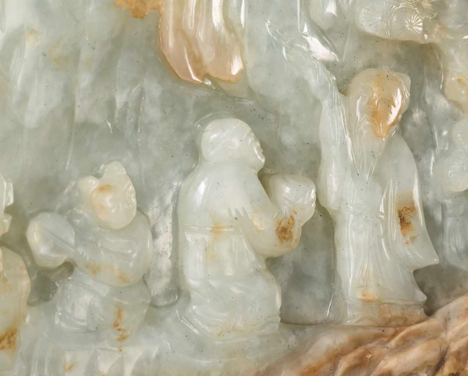 A FINE CELADON AND BROWN JADE MOUNTAIN BOULDER, QIANLONG Celadon jade with russet and opaque, - Image 5 of 7