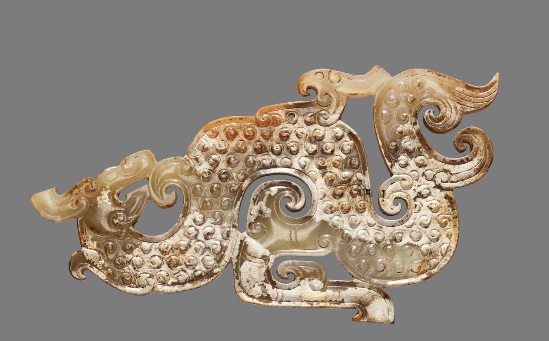 A SINUOUS S-SHAPED DRAGON WITH A PHOENIX AND CURLED APPENDAGES Jade. China, Eastern Zhou, 5th - - Image 3 of 10