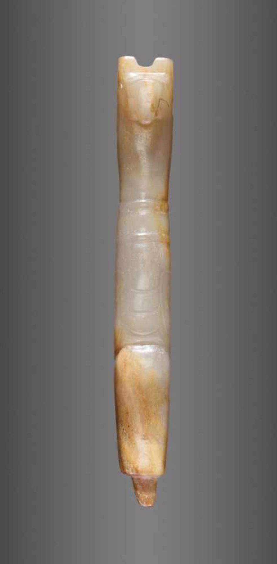 AN EXQUISITE FINIAL IN WHITE JADE CARVED AS AN ELONGATED BIRD IN PROFILE Jade. China, Late Shang - Image 5 of 11