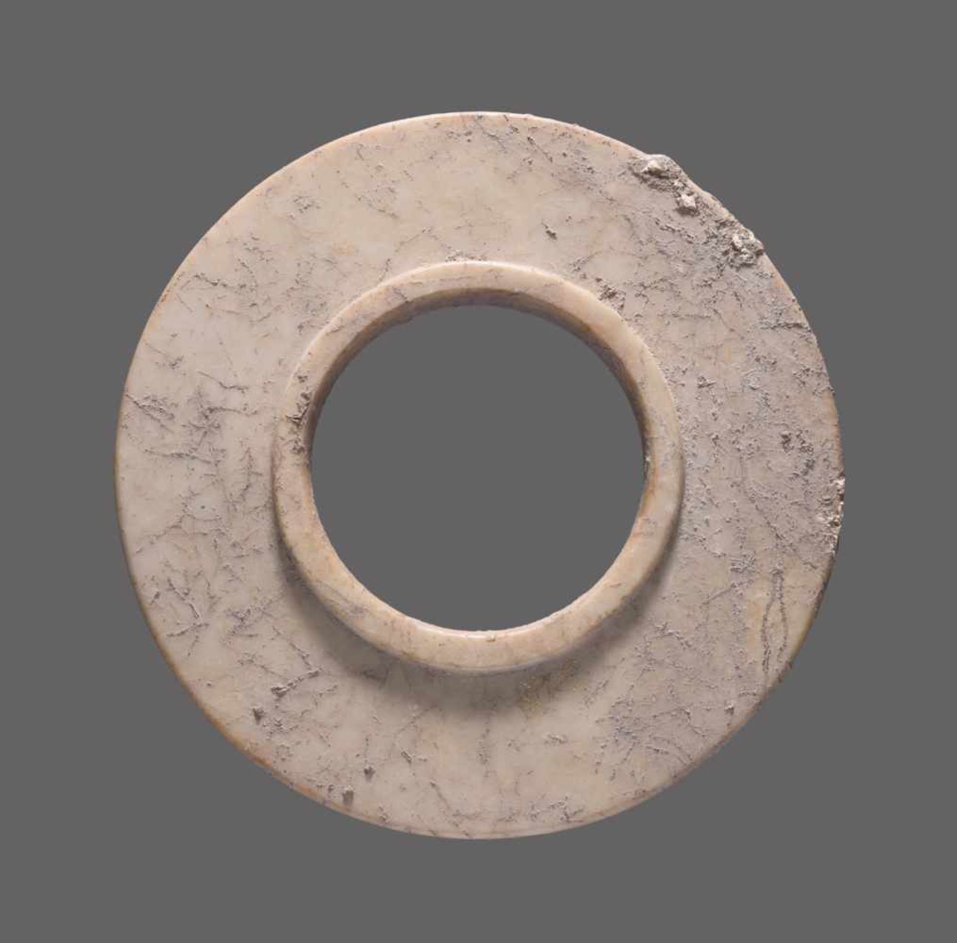 A GROUP OF TWO HEAVILY ALTERED SHANG PERIOD JADE DISCS AND A RING, ALL WITH A BEAUTIFUL - Image 10 of 14