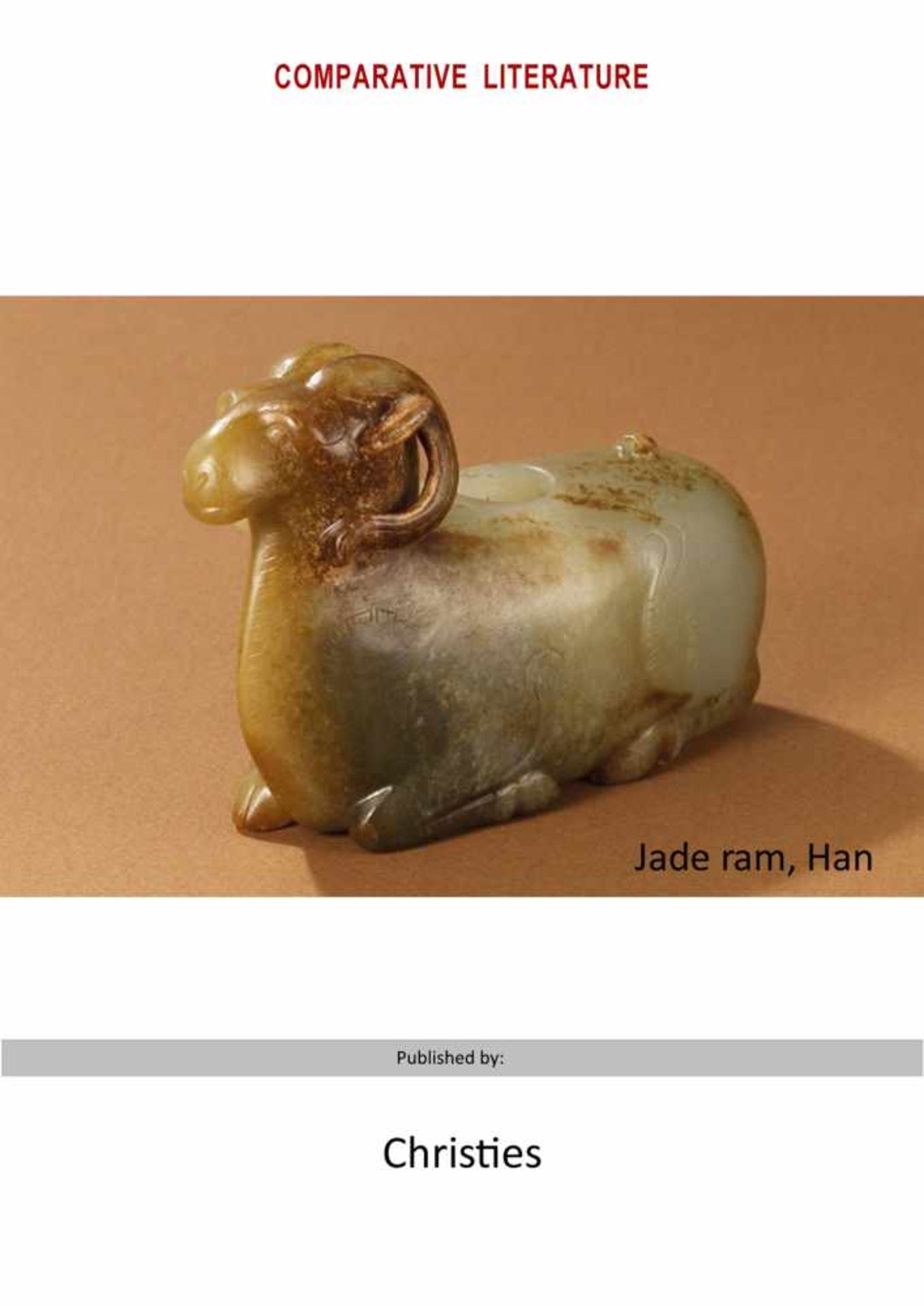 AN EXCEPTIONAL HAN PERIOD RAM’S HEAD CARVED IN THE ROUND IN JASPER-LIKE JADE Jade. China, Han - Bild 6 aus 15