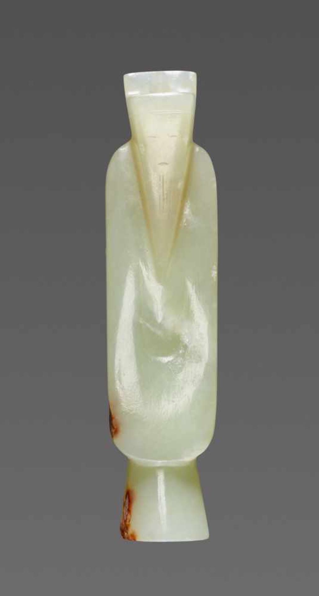 AN ELEGANT MINIATURE FIGURINE OF A STANDING MAN IN HIGHLY POLISHED PALE GREEN JADE Jade. China,